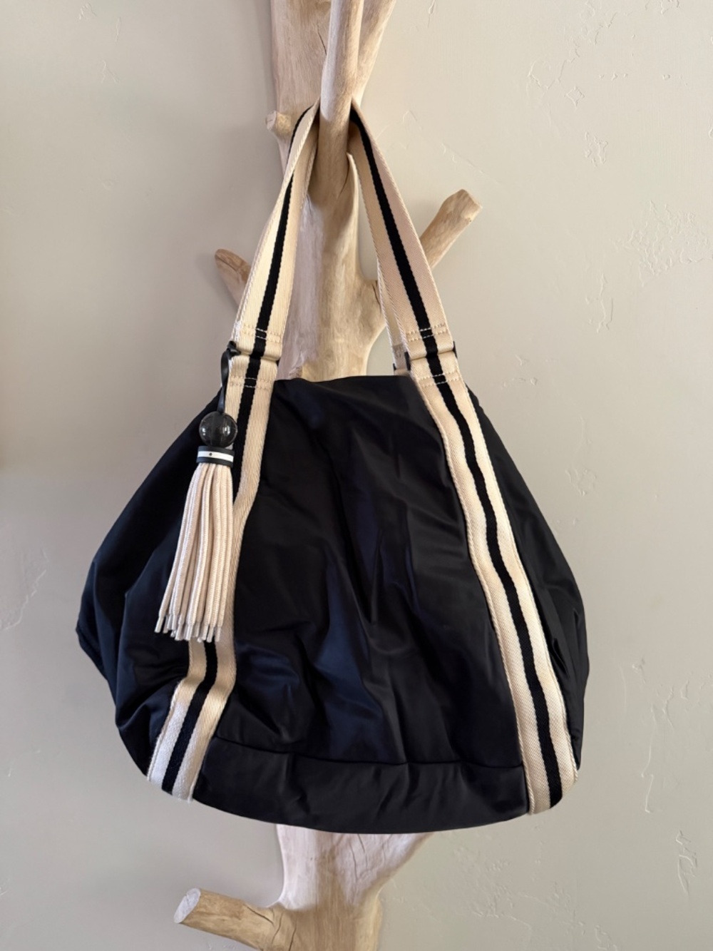 Tory Sport Tory Burch Black and Cream Ripstop Nylon Duffle Bag